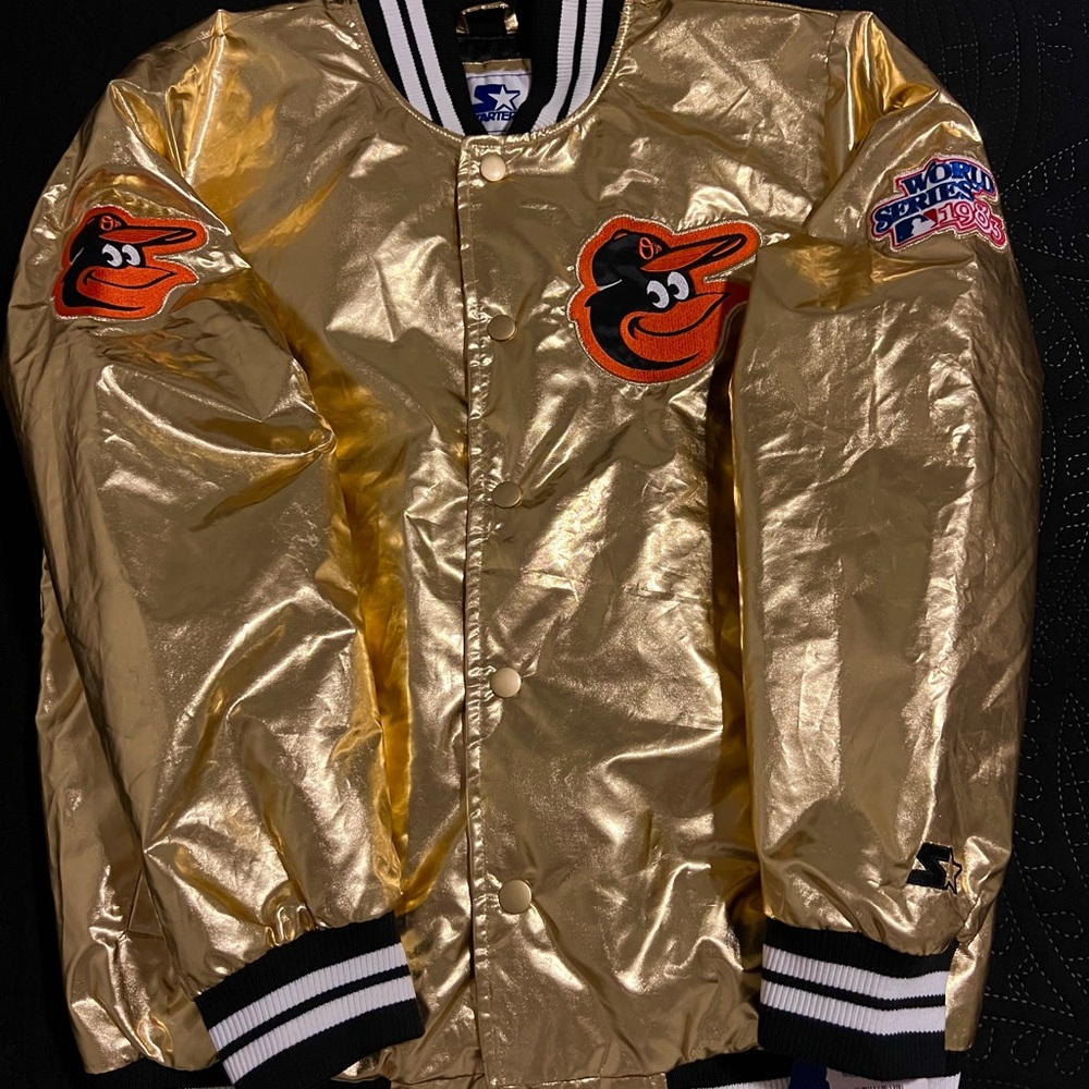STARTER Gold Bomber Jacket with Black and White Accents